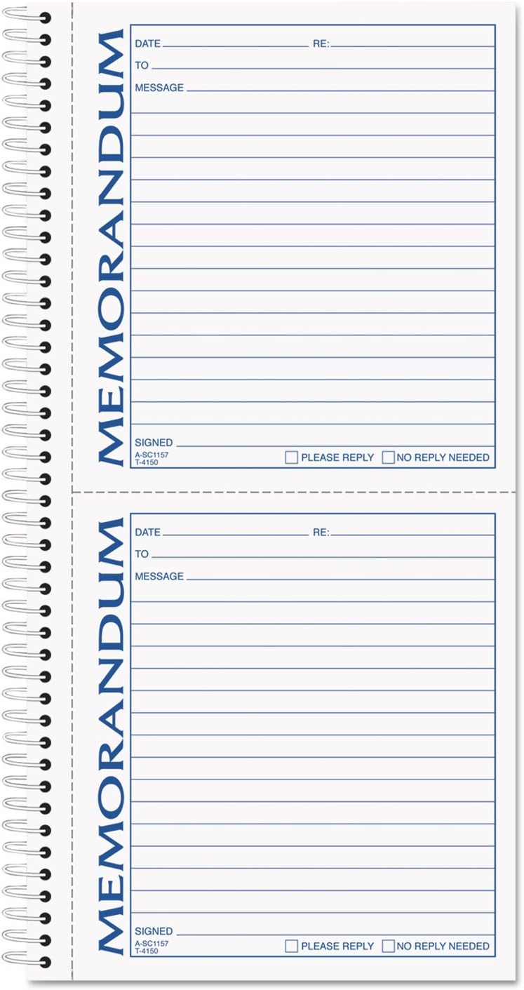 TOPS Memorandum Forms, 2-Part Carbonless, 2 Memos per Page, 100 Sets (4150)