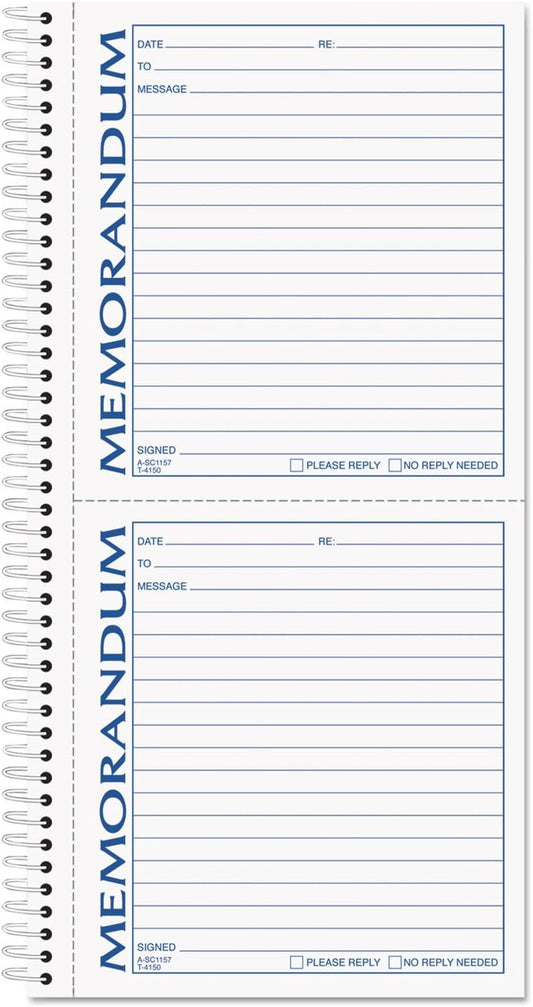 TOPS Memorandum Forms, 2-Part Carbonless, 2 Memos per Page, 100 Sets (4150)