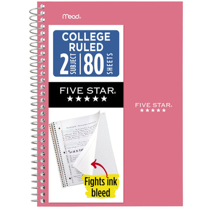 Five Star Spiral Notebook, 2 Subject, College Ruled Paper, 6" x 9.5", 80 Sheets, Blue (840029CG1)