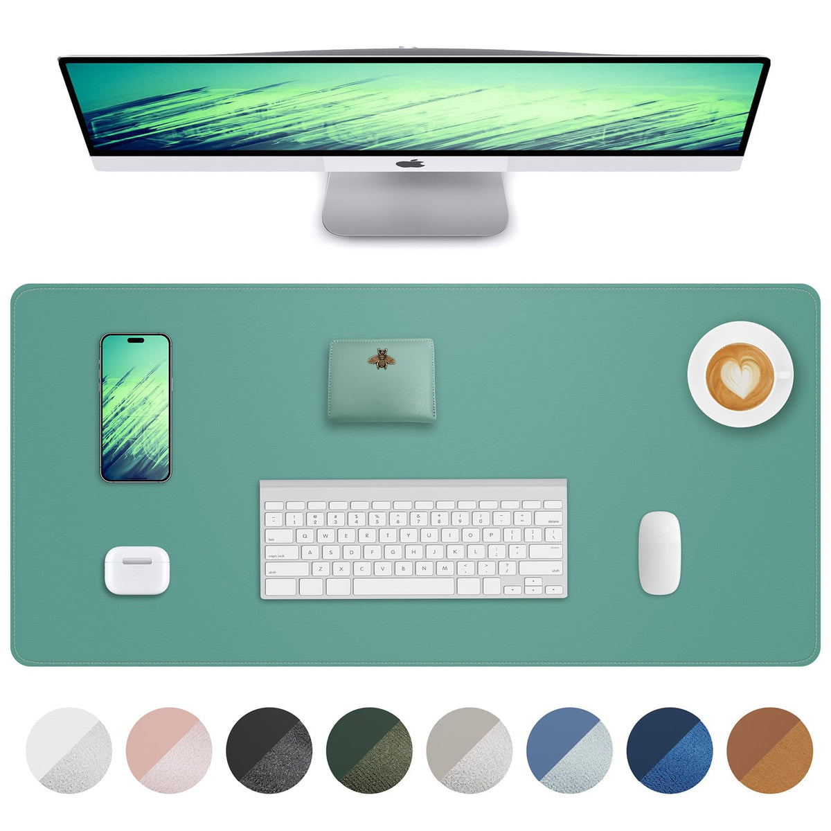 AFIING Desk Pad Protector 23.6" x 13.7" - Non-Slip Waterproof PU Leather Desk Mat for Mouse, Keyboard, Laptop, Office and Home Workspace (Beige)