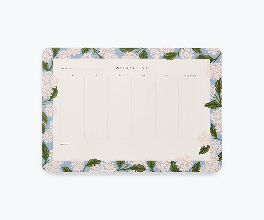 RIFLE PAPER CO. Hydrangea Weekly Desk Pad, Full-Color Floral Illustration