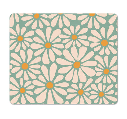 Square Cute Mouse Pad Daisy, Boho Floral Flower Mouse Pads for Desk, Non-Slip Rubber Beige Mousepad Washable Cloth, Minimal Computer Pad Decor Gifts, Coworker Gift for Girls Kids Women, 9.5x7.9 inch