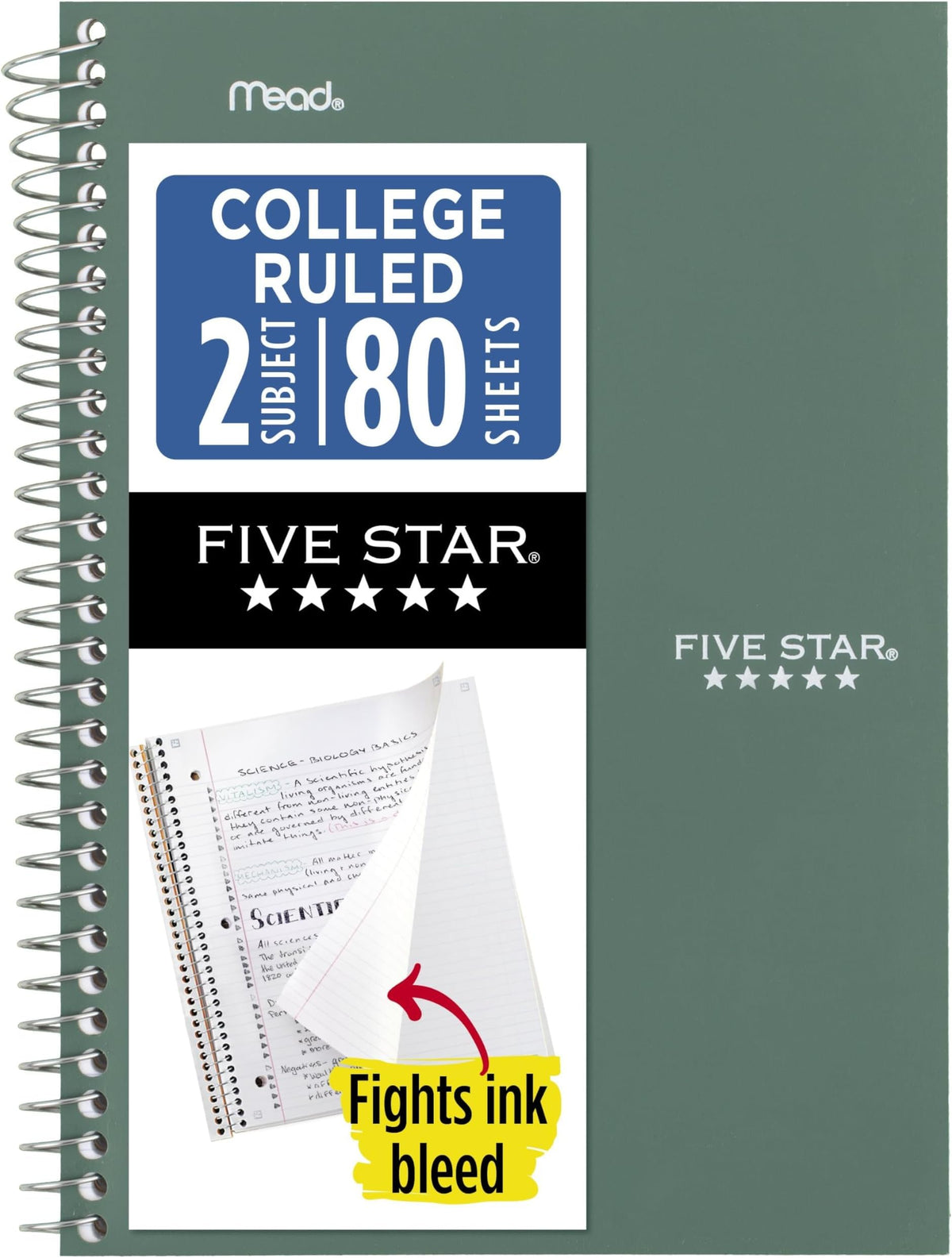 Five Star Spiral Notebook, 2 Subject, College Ruled Paper, 6" x 9.5", 80 Sheets, Blue (840029CG1)