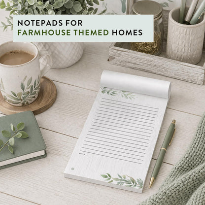 Dashleigh Farmhouse Notepad 5x8 Lined, 100 Sheets Rustic Sage Greenery Writing Pad with Tear Off Pages, Thick Paper Desk Notepad for Office and Home - To Do List Pad, Gift for Women, Kitchen Memo Pad
