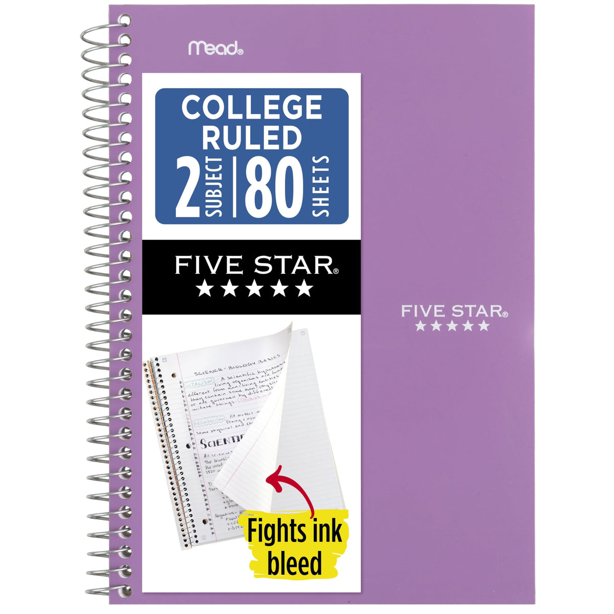 Five Star Spiral Notebook, 2 Subject, College Ruled Paper, 6" x 9.5", 80 Sheets, Blue (840029CG1)