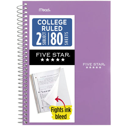 Five Star Spiral Notebook, 2 Subject, College Ruled Paper, 6" x 9.5", 80 Sheets, Blue (840029CG1)