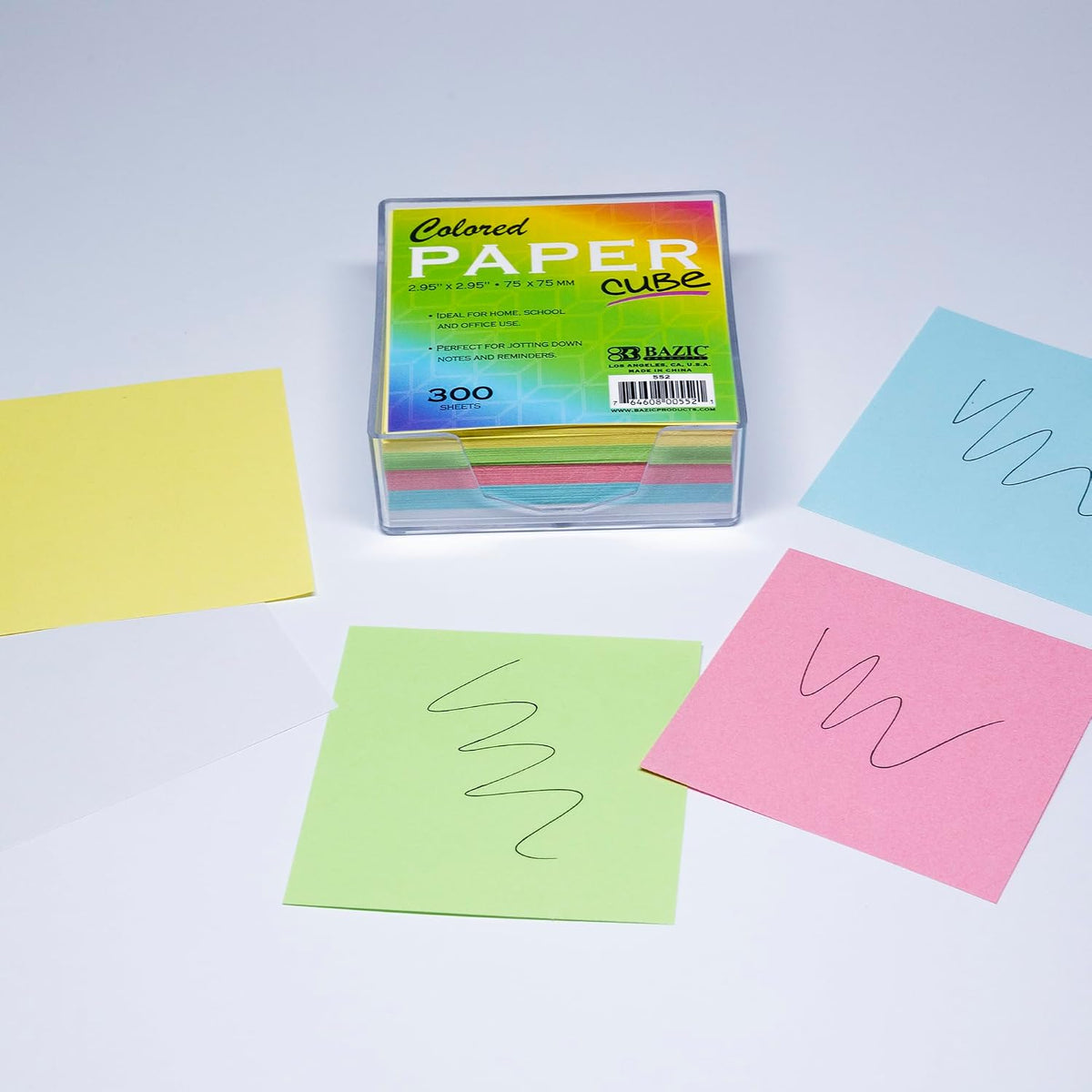 BAZIC Products Color Paper Cube with Tray, 300 Sheets, 2.95 in