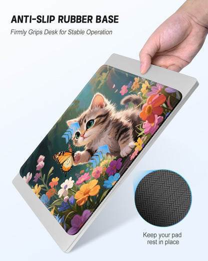 Mouse Pad, Cute Mouse Mat, 10" x 8", Colorful Flower Cat