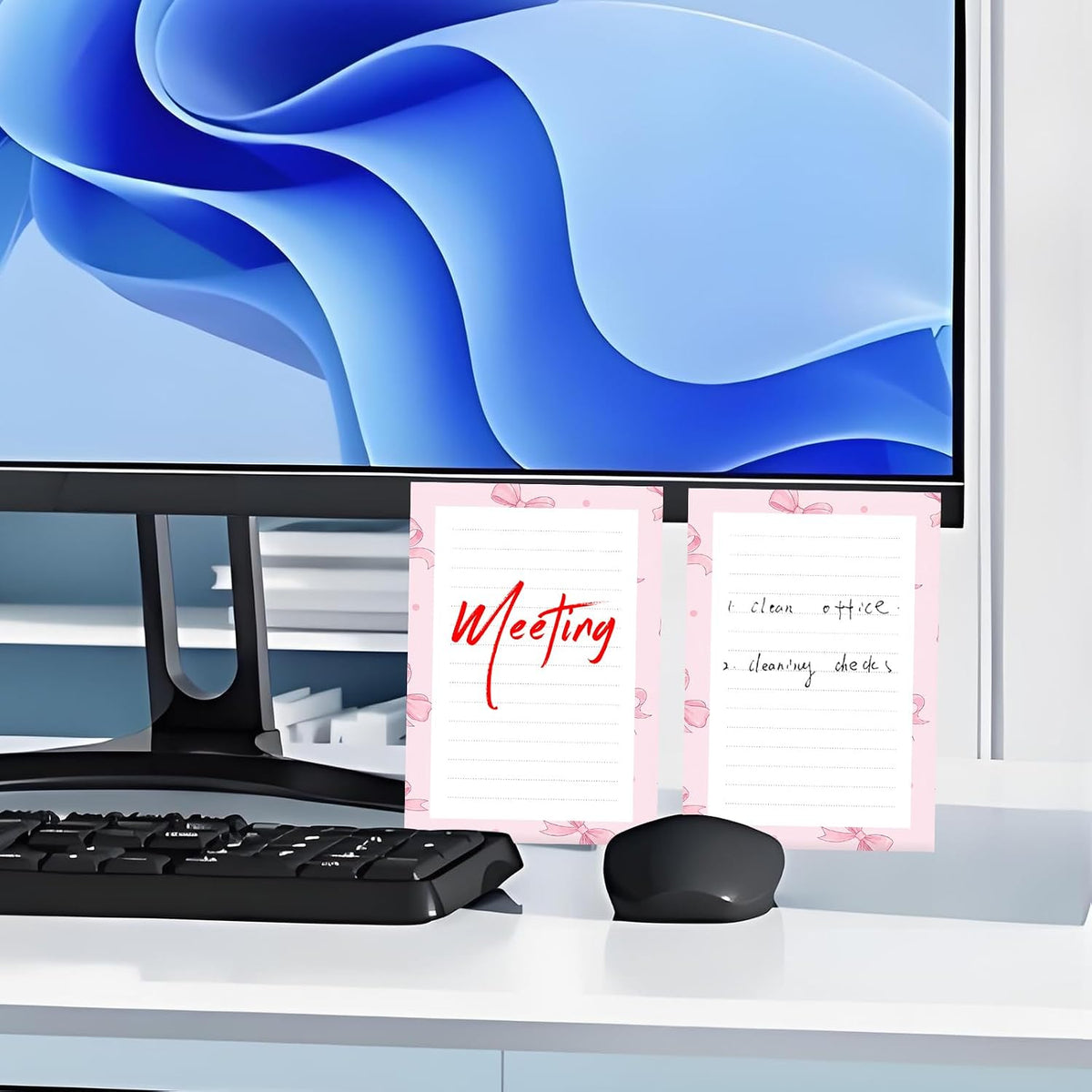 Sticky Notes 4X6 Inches, 2 Pack Large Cute Self-Stick Pads, Bright Funny Memo Pads Easy to Stick for Home, Office Cute Pink Bowties