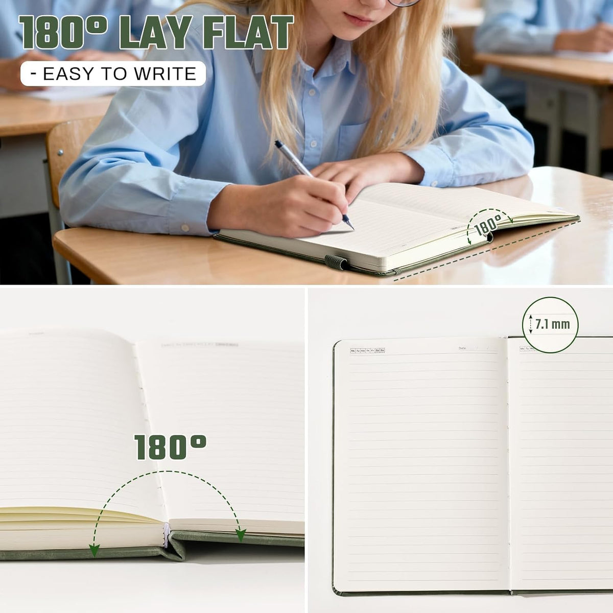 Ovesmusl Leather Journal Notebook, A5 Green Diary 192 Pages