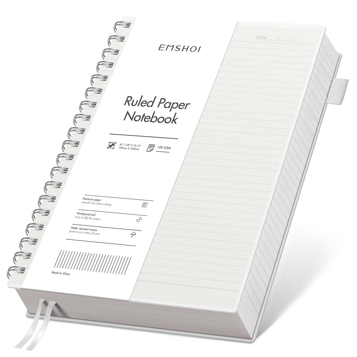EMSHOI Lined Spiral Journal Notebook, 300 Pages, B5 Size (7.4'' x 10.1'')