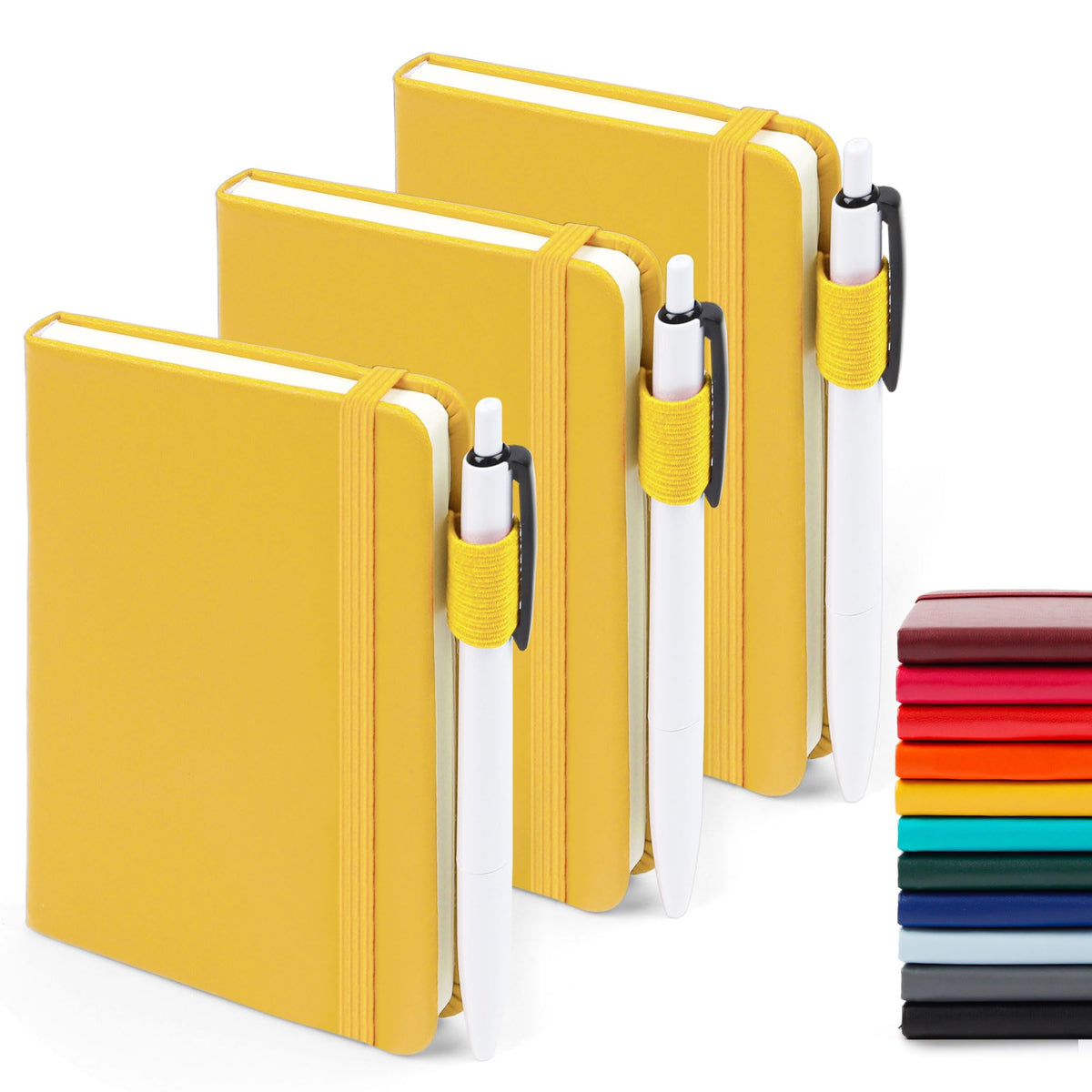 feela 3 Pack Pocket Small Notebook Journals, Mini Cute Hardcover College Ruled Notepad Women Office Supplies, with 3 Black Pens, 3.5”x 5.5”, A6, Pastel Colors, Light Blue, Light Purple, Light Green