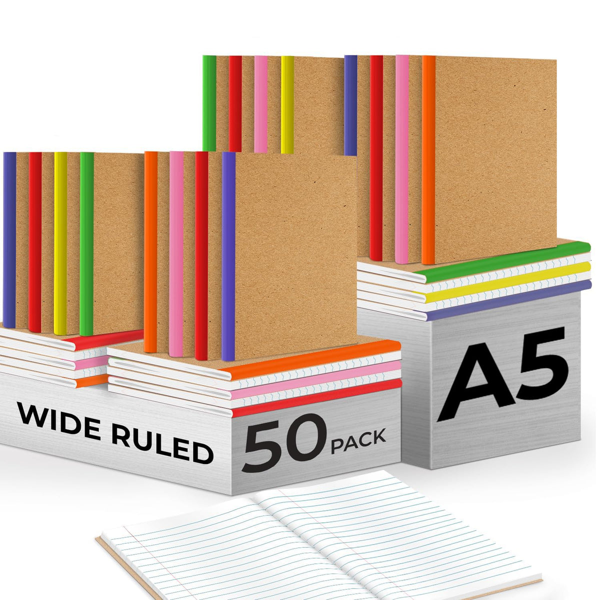 Rosmonde 5 Pack Wide Ruled Composition Notebook, Black Marble Notebooks