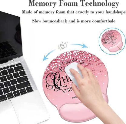 Pink Ergonomic Mouse Pad with Wrist Support, Mouse Pads for Desk with Memory Foam Wrist Rest Non-Slip PU Base for Office Decor Computer Laptop