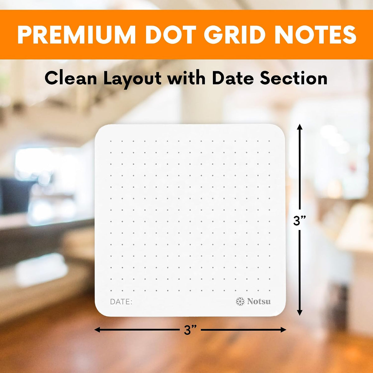 Notsu Dot Grid Sticky Notes Dotted Memo Pads with Date 8pk 3" x 3"