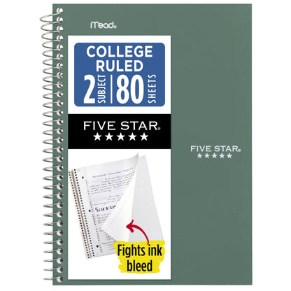 Five Star Spiral Notebook, 2 Subject, College Ruled Paper, 6" x 9.5", 80 Sheets, Blue (840029CG1)