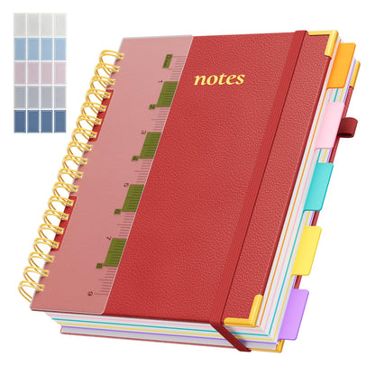 Line Hardcover Spiral Notebook with Removable Dividers Tabs & Ruler, 5 Subject Notebook College Ruled, 300 Page, Large 8"x10" B5 Notebooks for Work School, Lined Journal for Women & Men, Purple