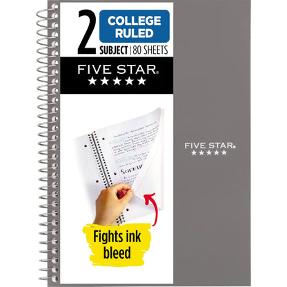 Five Star Spiral Notebook, 2 Subject, College Ruled Paper, 6" x 9.5", 80 Sheets, Blue (840029CG1)