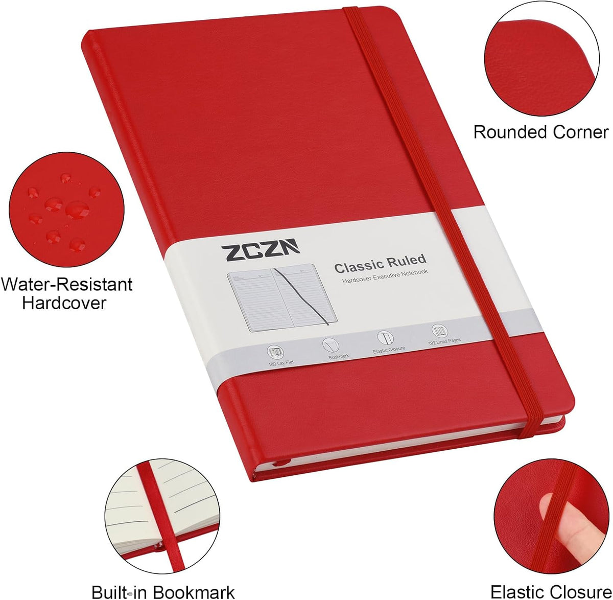 ZCZN 8 Pack Lined Journal Notebooks for Work, 5.5"x8.3", 192 Pages,8 Colors