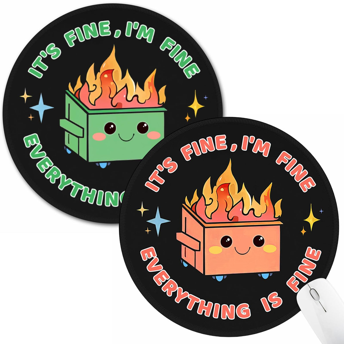 Hancynir Funny Mouse Pad for Desk, Cute Dumpster on Fire Round Mousepad