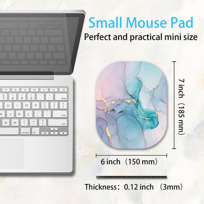 Small Mouse Pad，Mini Mouse Pad 6 x 7 Inch，for Laptop Keyboard Tray Wireless Mouse Home Office Travel，with Non-Slip Rubber Base, Waterproof Mouse Mat，Cyan Blue Marble