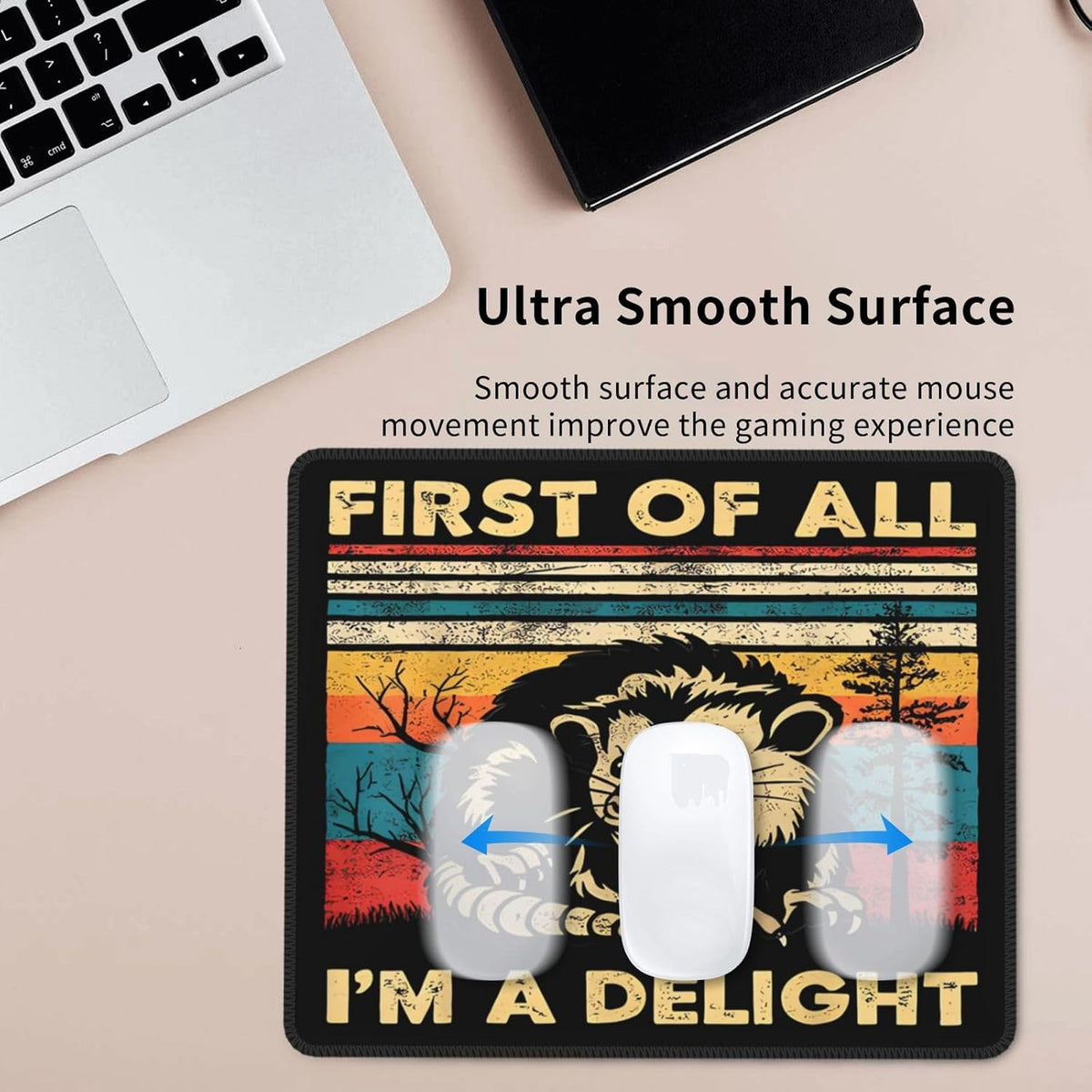 Cute Funny Square Opossum Mousepad with Durable Stitched Edges Washable, Anti-Slip Rubber Base Wireless Mouse Pads for Desk, Computers, Laptop, Office Desk Accessories 9.5 x7.9 Inch