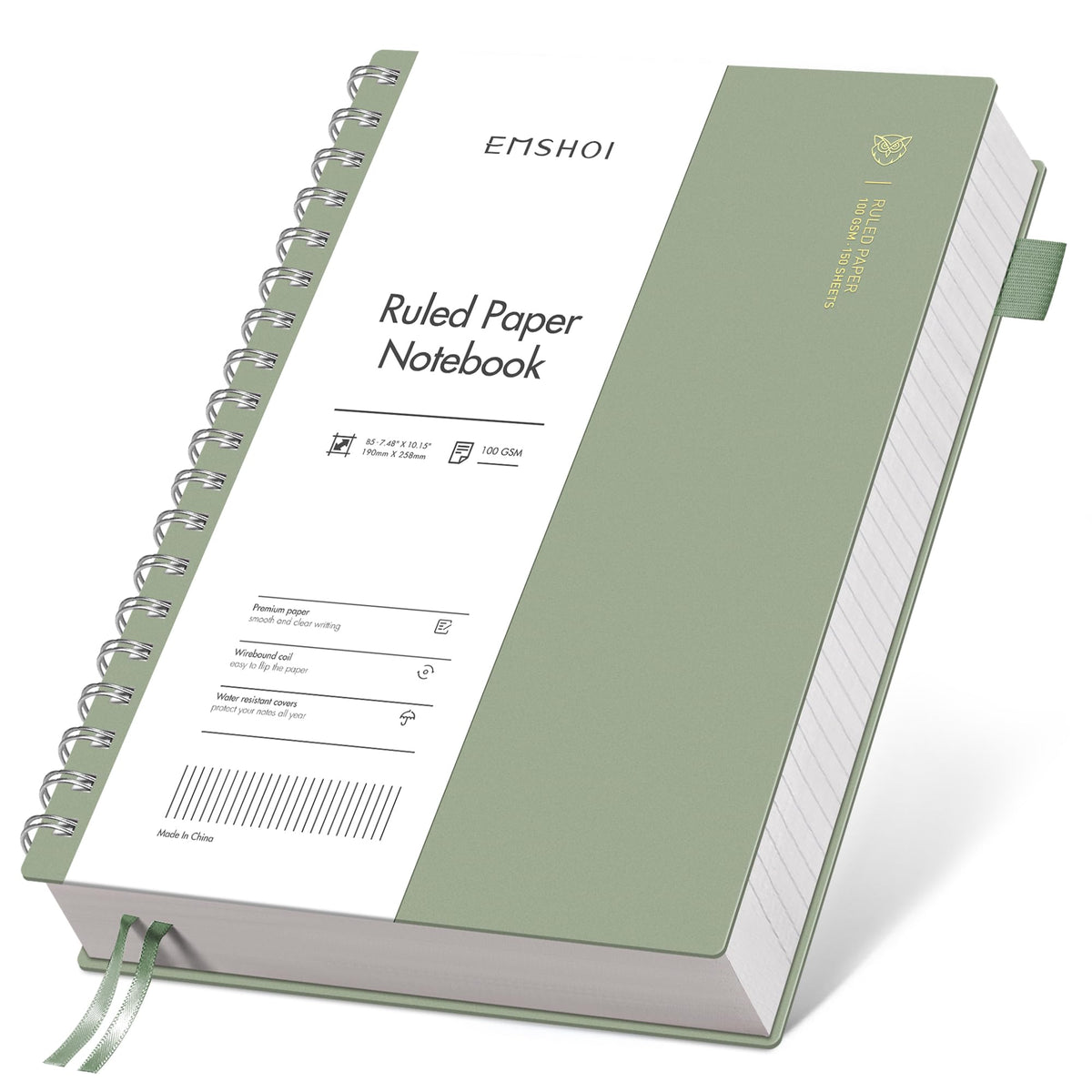 EMSHOI Lined Spiral Journal Notebook, 300 Pages, B5 Size (7.4'' x 10.1'')