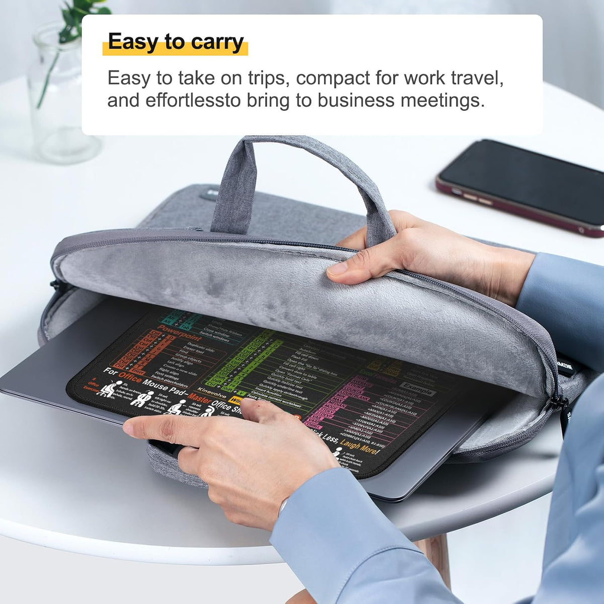 Kinevolve Mouse Pad for Excel/Word/PowerPoint/Windows Shortcuts – Small Excel Cheat Sheet Desk Pad – 11.8"x9.8" Portable Computer Mousepad – Gaming, Office, Waterproof, Non-Slip, Stitched Edges