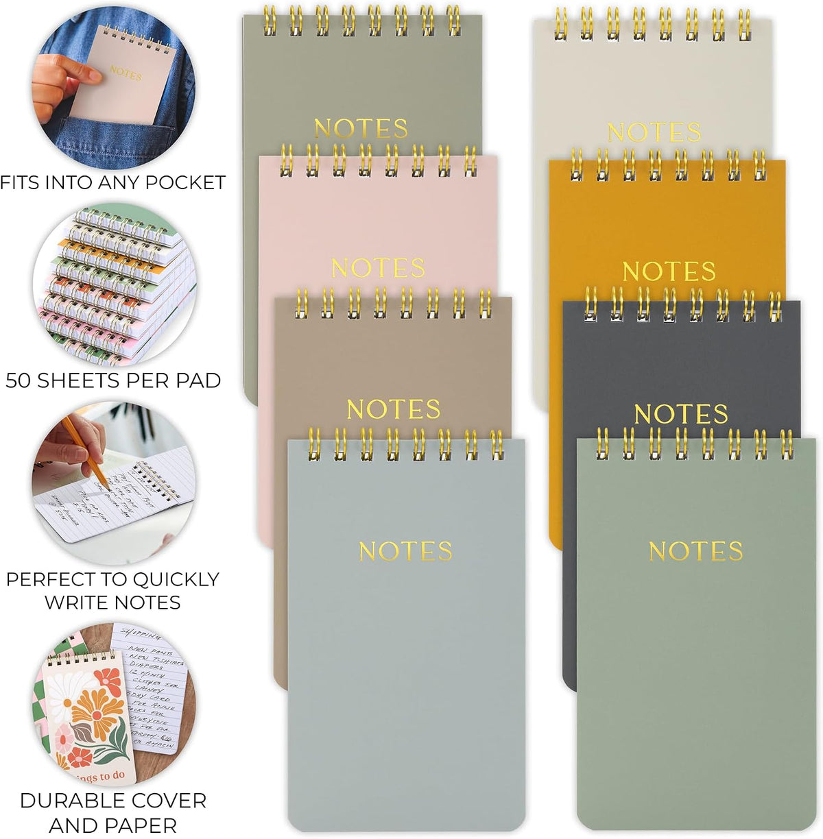 Aesthetic Pocket Notebooks Set Of 8 - Small 3x5 Spiral Notepads for Women