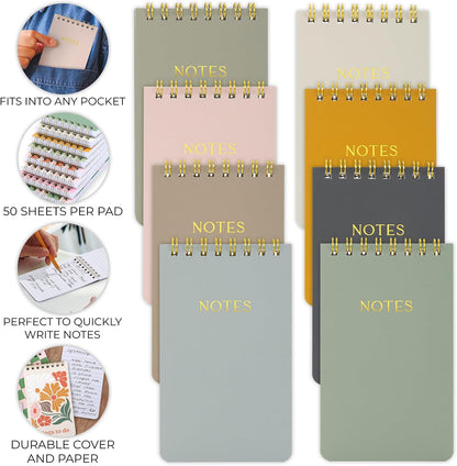 Aesthetic Pocket Notebooks Set Of 8 - Small 3x5 Spiral Notepads for Women