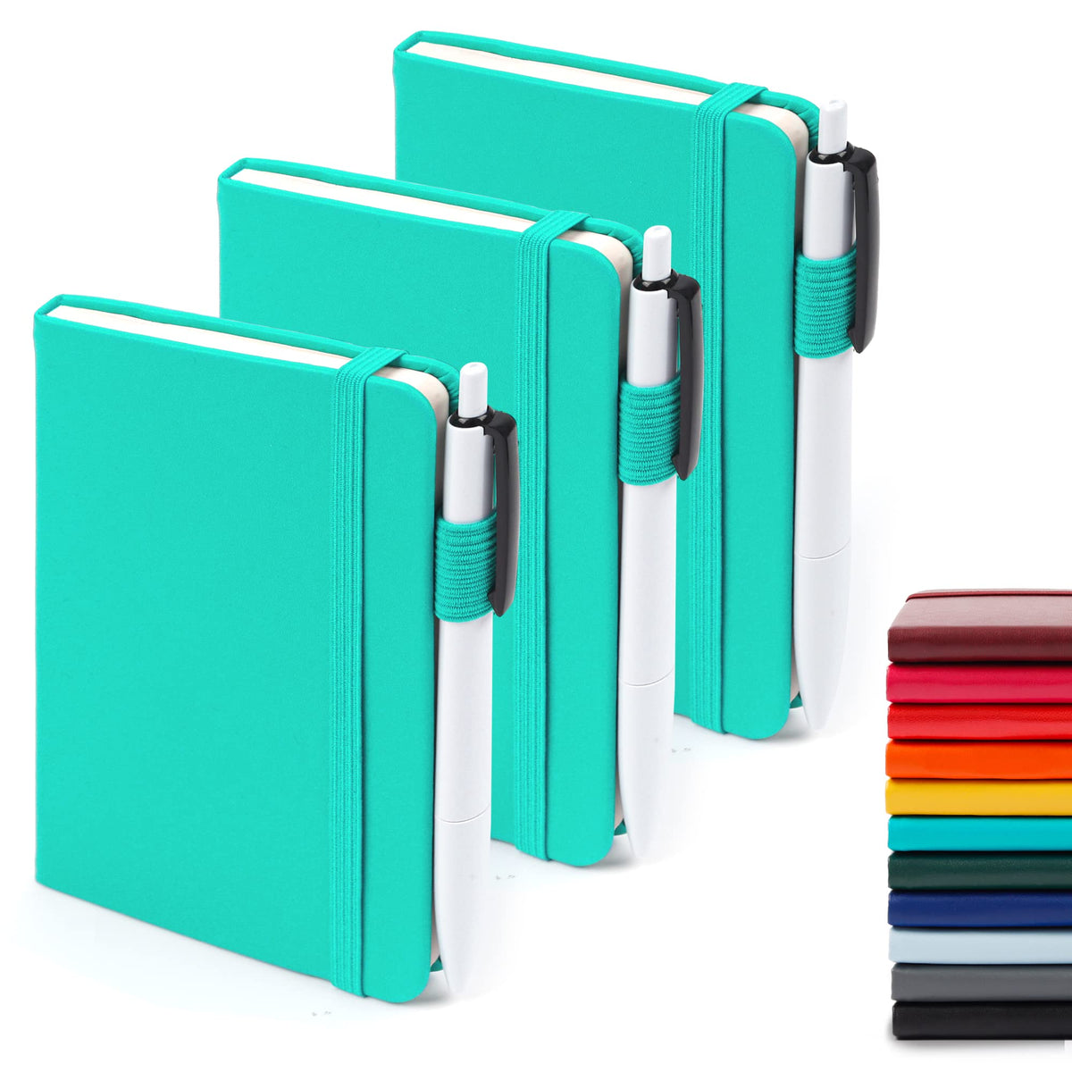 feela 3 Pack Pocket Small Notebook Journals, Mini Cute Hardcover College Ruled Notepad Women Office Supplies, with 3 Black Pens, 3.5”x 5.5”, A6, Pastel Colors, Light Blue, Light Purple, Light Green