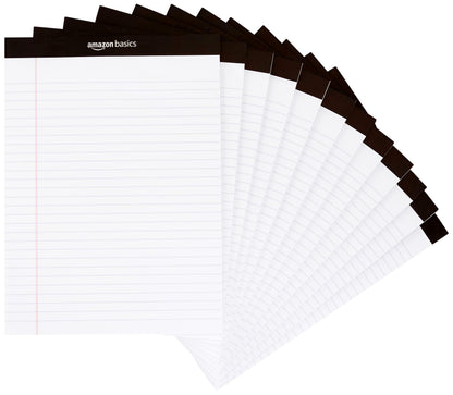 Amazon Basics Narrow Ruled Writing Pads, Perforated, 5" x 8", Multicolor, 6-Pack of 50 Sheets