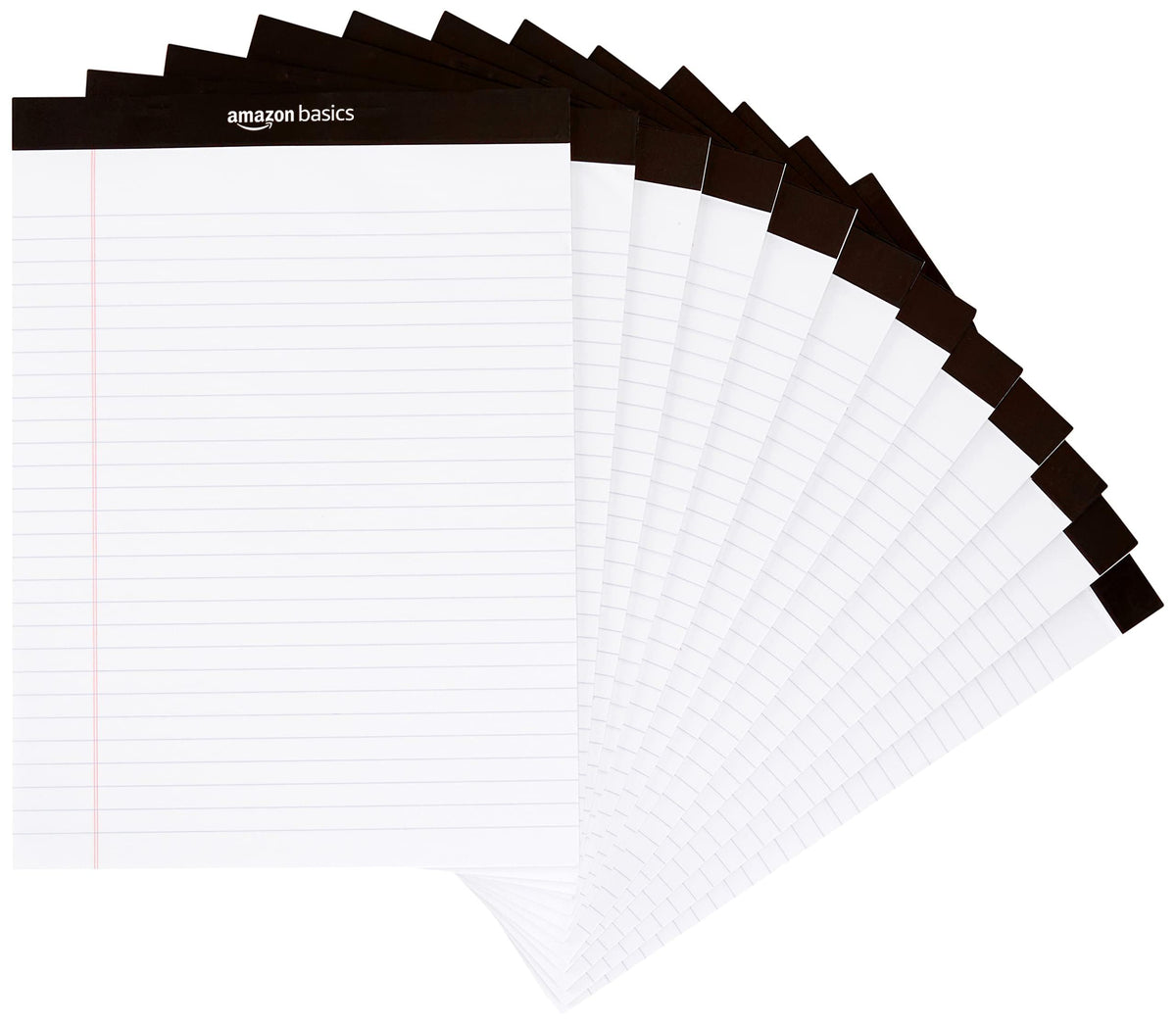 Amazon Basics Wide Ruled Lined Writing Pads, 8.5" x 11.75", Canary, 12-Pack of 50 Perforated Sheets, Sturdy Backing