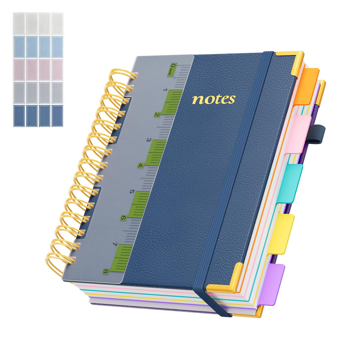 Line Hardcover Spiral Notebook with Removable Dividers Tabs & Ruler, 5 Subject Notebook College Ruled, 300 Page, Large 8"x10" B5 Notebooks for Work School, Lined Journal for Women & Men, Purple