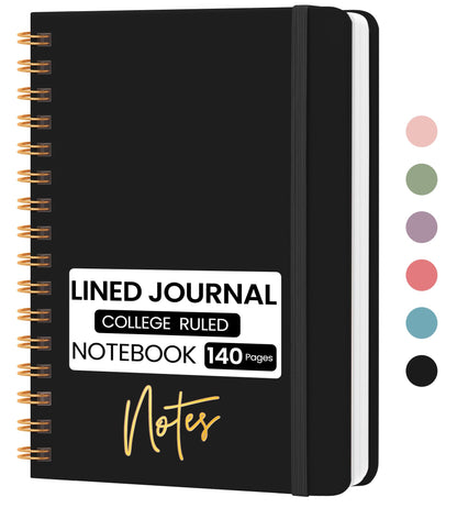 Lined Spiral Journal Notebook, A5 College Ruled Notebook for Note-Taking