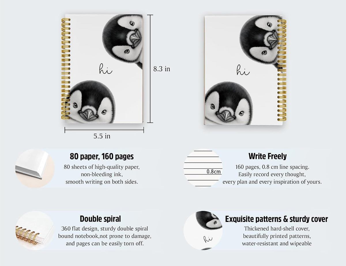 Penguin Notebook Journal,Cute Animal Notebook Journal for School Women Teen Girls Kids,Gifts for Penguin Lovers,Hardcover Spiral Notebooks for Work Notes Journaling,5.5x8.3 Inch