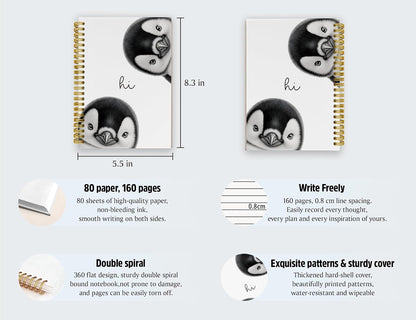 Penguin Notebook Journal,Cute Animal Notebook Journal for School Women Teen Girls Kids,Gifts for Penguin Lovers,Hardcover Spiral Notebooks for Work Notes Journaling,5.5x8.3 Inch