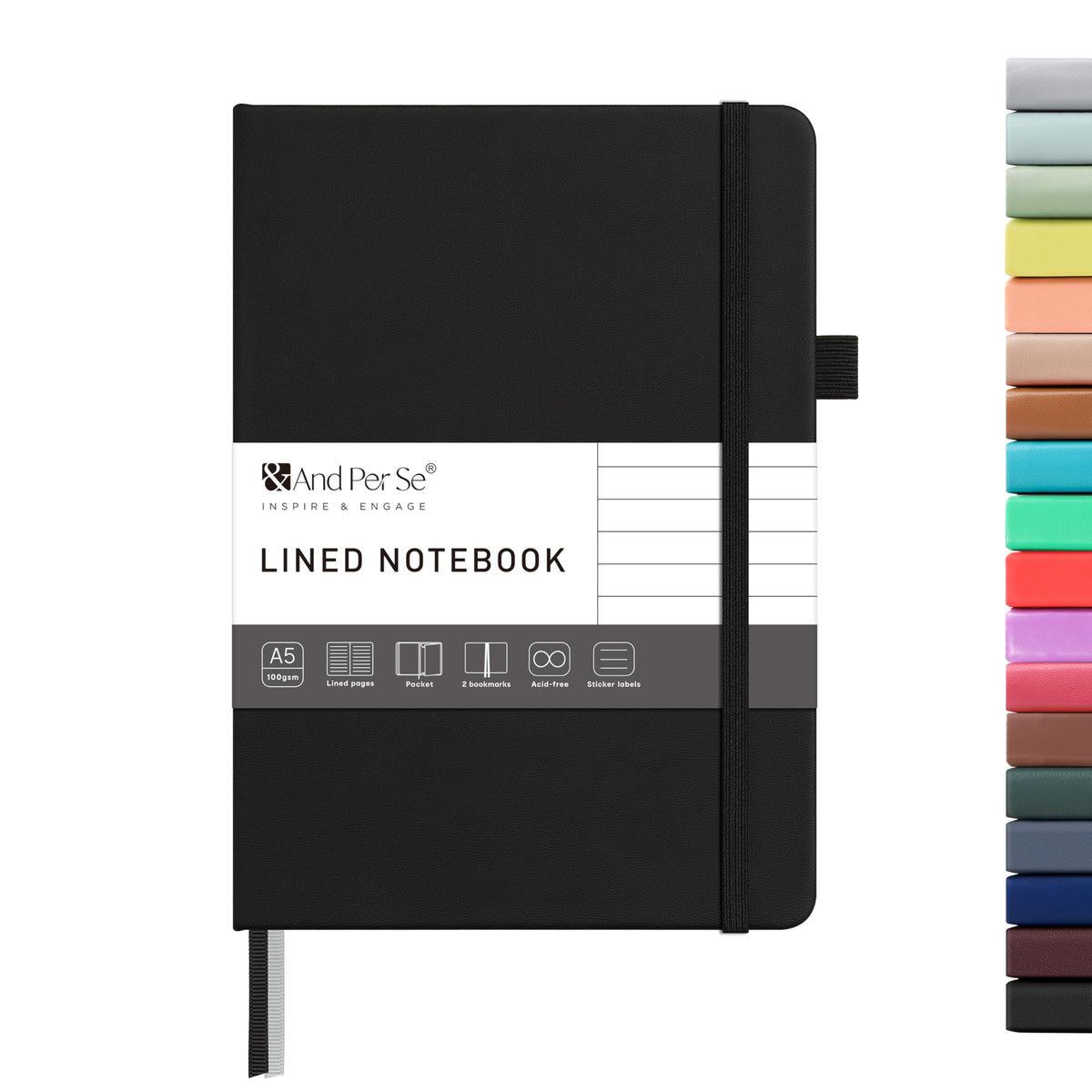 &And Per Se Lined Journal Notebook – A5 Hardcover, 160 Pages 100gsm Thick Paper, College Ruled for Writing - 5.7”x8” (Dark Green)