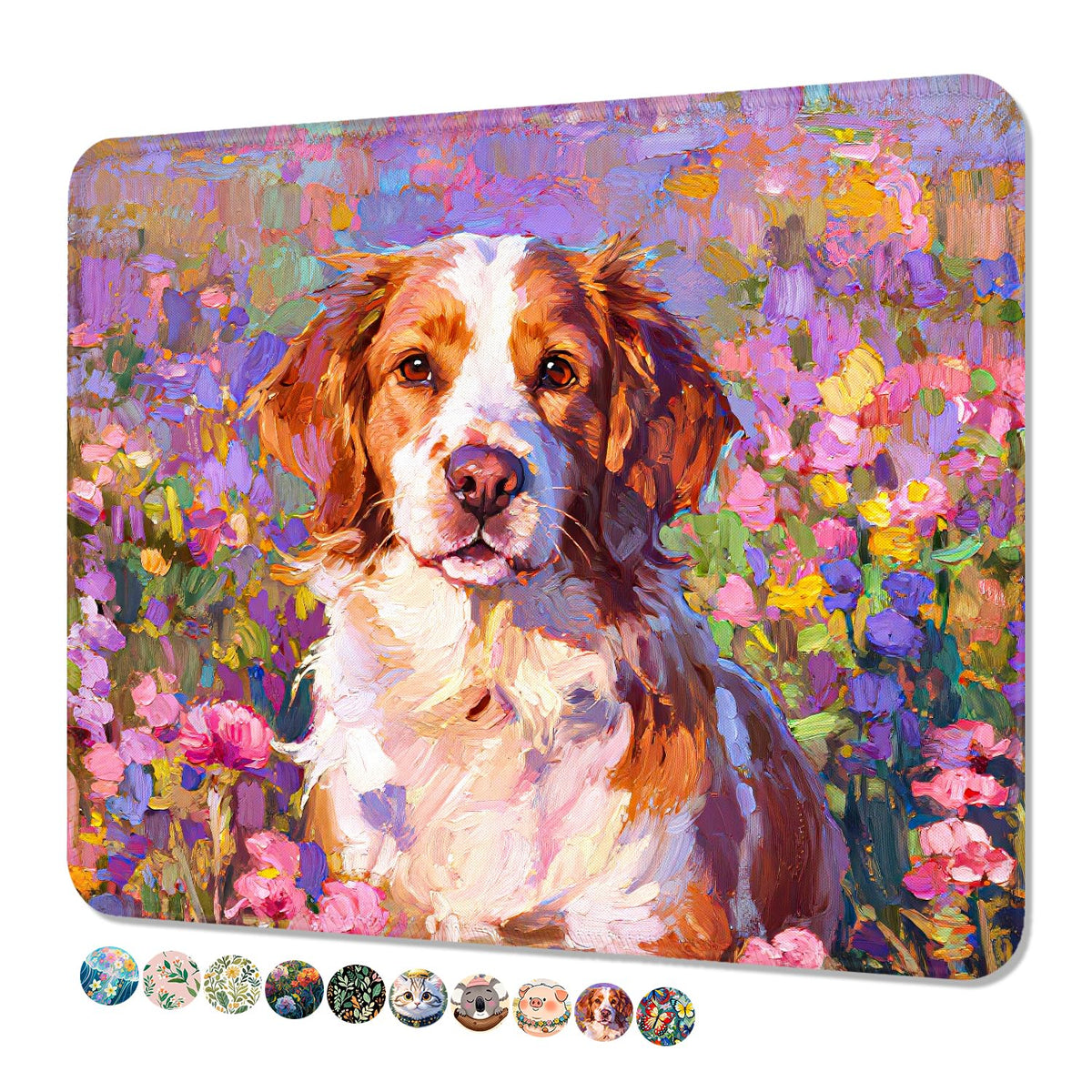Mouse Pad, Cute Mouse Mat, 10" x 8", Colorful Flower Cat