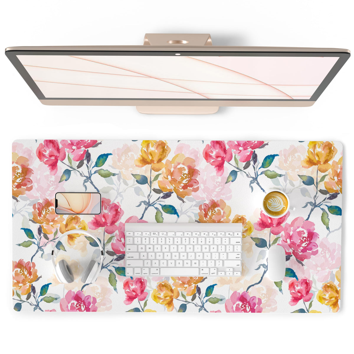 QiyI PU Leather Large Mouse Pad, Office Decor, 31.5" x 15.7", Rose Gold