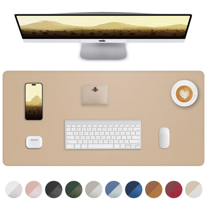 AFIING Desk Pad Protector 23.6" x 13.7" - Non-Slip Waterproof PU Leather Desk Mat for Mouse, Keyboard, Laptop, Office and Home Workspace (Beige)