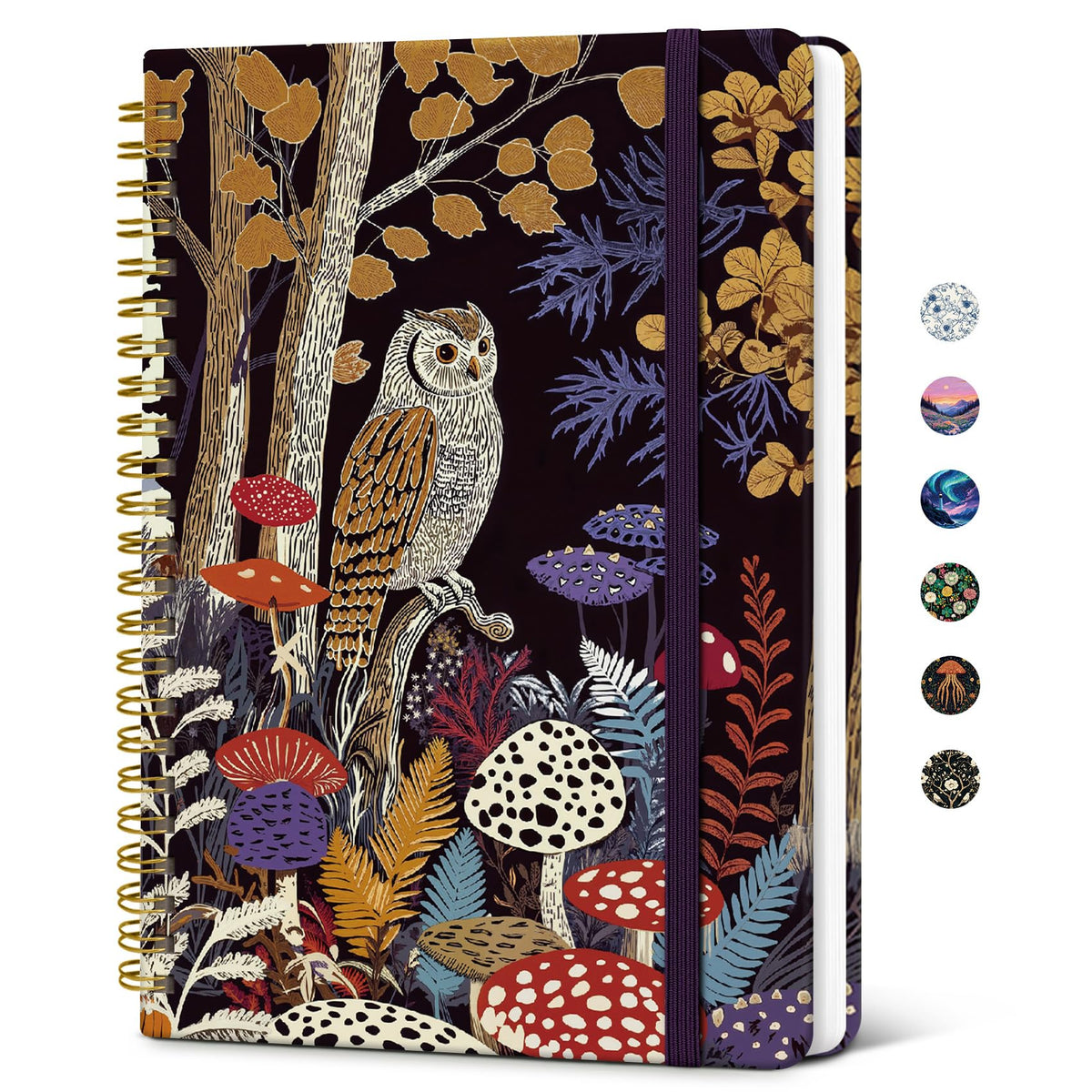 Taja Lined Spiral Journal Notebook for Women, Pretty College Ruled Notebook for Work & Note Taking, A5 Hardcover Journal for Writing, Cute Aesthetic 140 Pages, Midnight Bloom