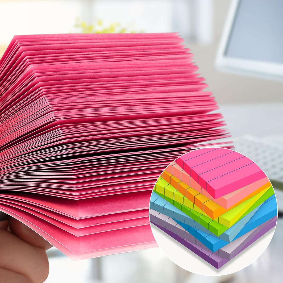 (18 Pads) Lined Sticky Notes 3 x 3 in, 9 Bright Colors Ruled Post Stickies