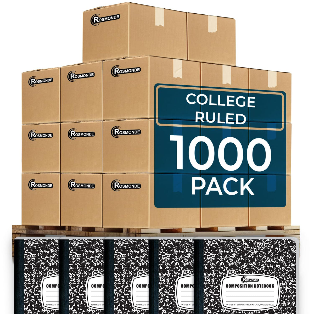Rosmonde 5 Pack College Ruled Composition Notebooks, Black Marble Notebook