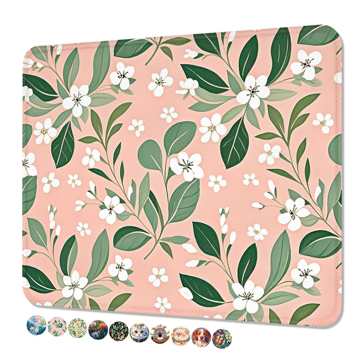 Mouse Pad, Cute Mouse Mat, 10" x 8", Colorful Flower Cat