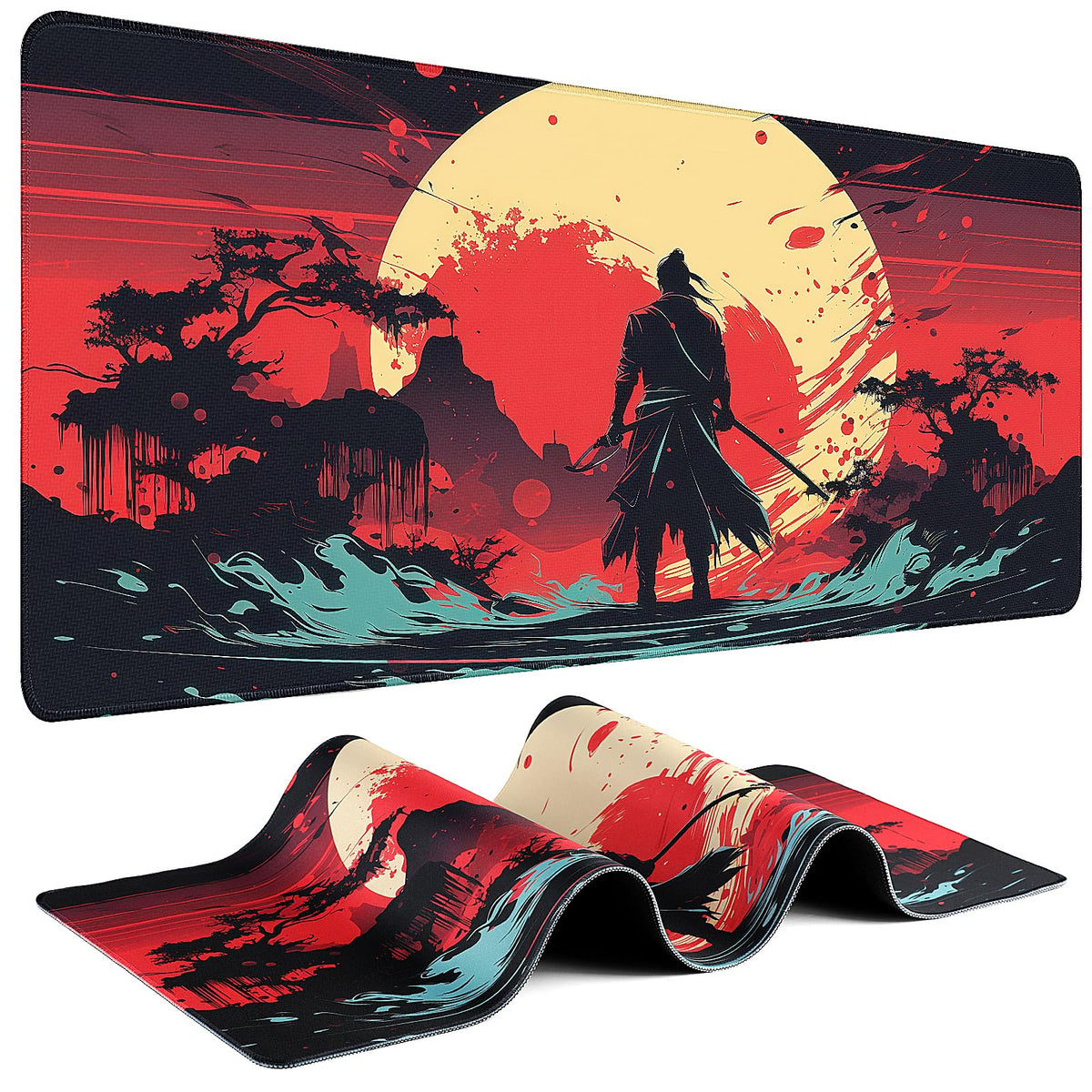 Mouse Pad Gaming - Desk Mat for Keyboard and Mouse - Kanagawa Large Mouse Pad for Desk, Japanese Sea Wave Mousepad (31.5 x 11.8inch) with Non-Slip Base, Desks Pad Mat for Game, Office and Home