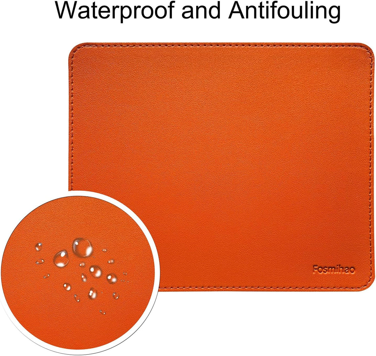 Leather Mouse Pad - Wooden Double-Side Mousepad with Stitched Edge, Waterproof Ultra Thin Mouse Pad for Computers, Laptop, Office & Home, 10.2 x 8.3 Inch, 1 Pack (Orange)