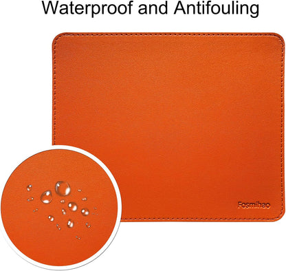 Leather Mouse Pad - Wooden Double-Side Mousepad with Stitched Edge, Waterproof Ultra Thin Mouse Pad for Computers, Laptop, Office & Home, 10.2 x 8.3 Inch, 1 Pack (Orange)