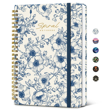 Taja Lined Spiral Journal Notebook for Women, Pretty College Ruled Notebook for Work & Note Taking, A5 Hardcover Journal for Writing, Cute Aesthetic 140 Pages, Midnight Bloom