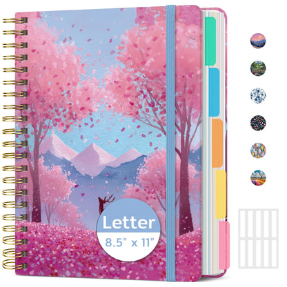 Taja Pretty Large Spiral Lined Notebook for Work with 5 Removable Dividers